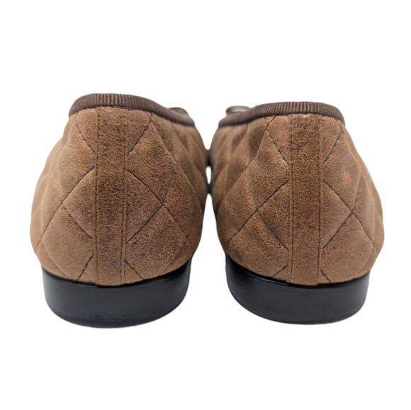 Chanel Interlocking CC Leather Tan Brown Quilted Bow Cap Toe Ballet Flat Size 39 - Picture 6 of 11